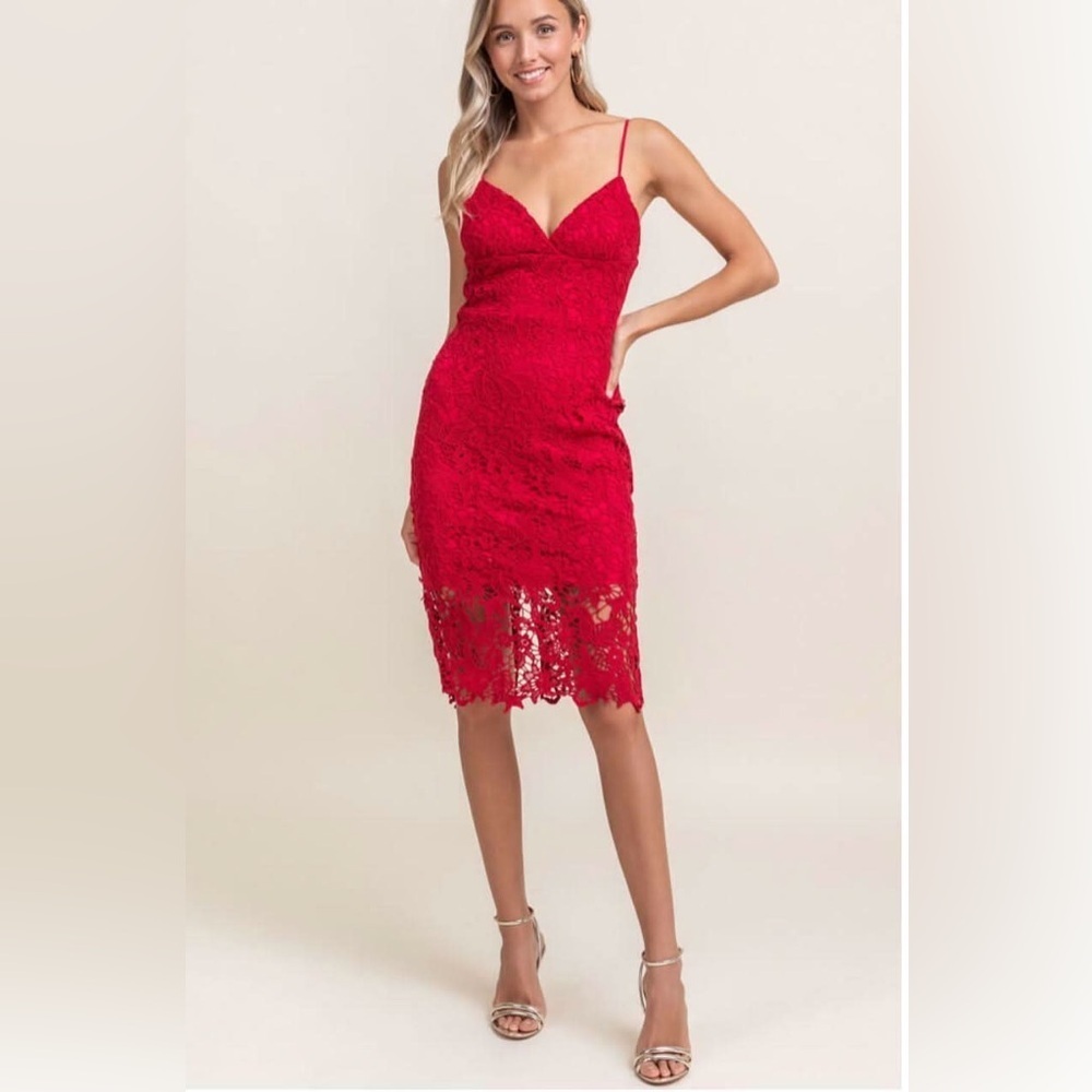Lush Red Lace Slip Dress | V-Neck Spaghetti Strap | Size L | NWT - Picture 1 of 7